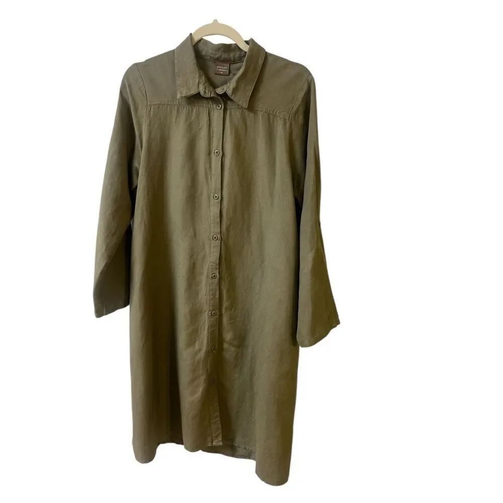 Sivana linen Luce shirt dress green sz Medium